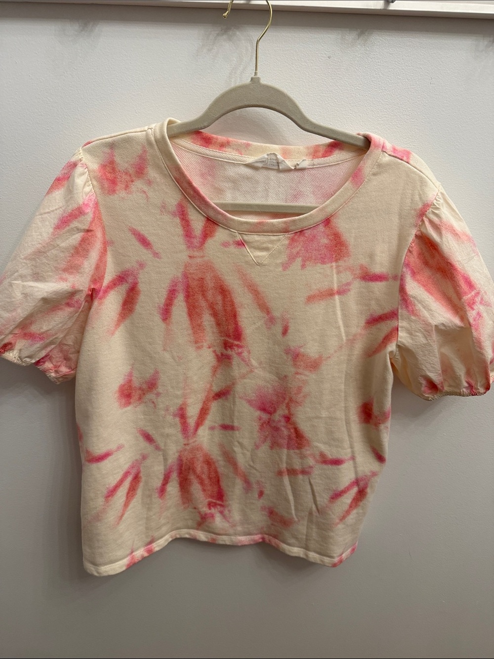 Candace Cameron Bure Cream Top with Pink Tie-Dye Accents